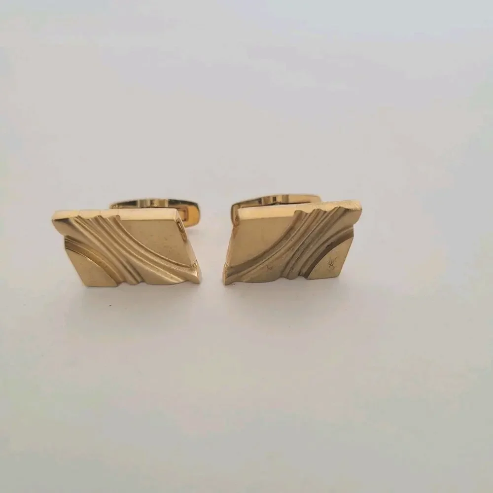 Yves Saint Laurent YSL Gold Tone Silver 925 Logo Cufflinks Designer Retro